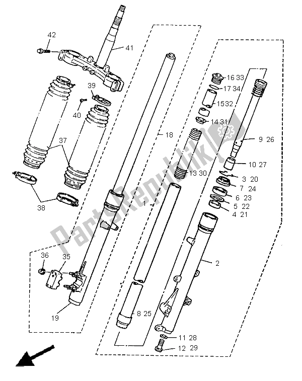 All parts for the Front Fork of the Yamaha XTZ 660 Tenere 1996