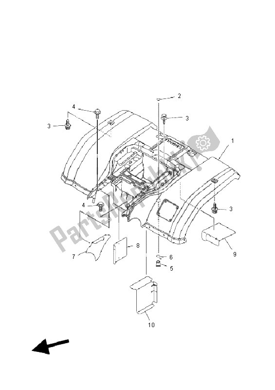 All parts for the Rear Fender of the Yamaha YFM 450F Grizzly EPS 2011