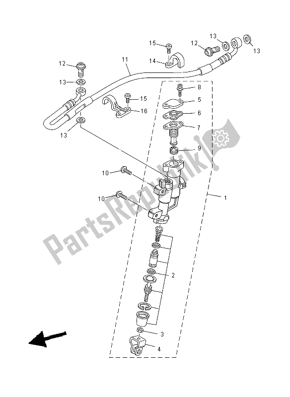 All parts for the Rear Master Cylinder of the Yamaha YZ 250 2008