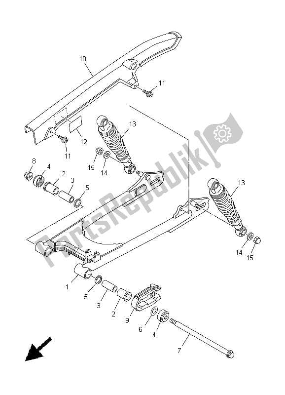 All parts for the Rear Arm & Suspension of the Yamaha YBR 125 ED 2005