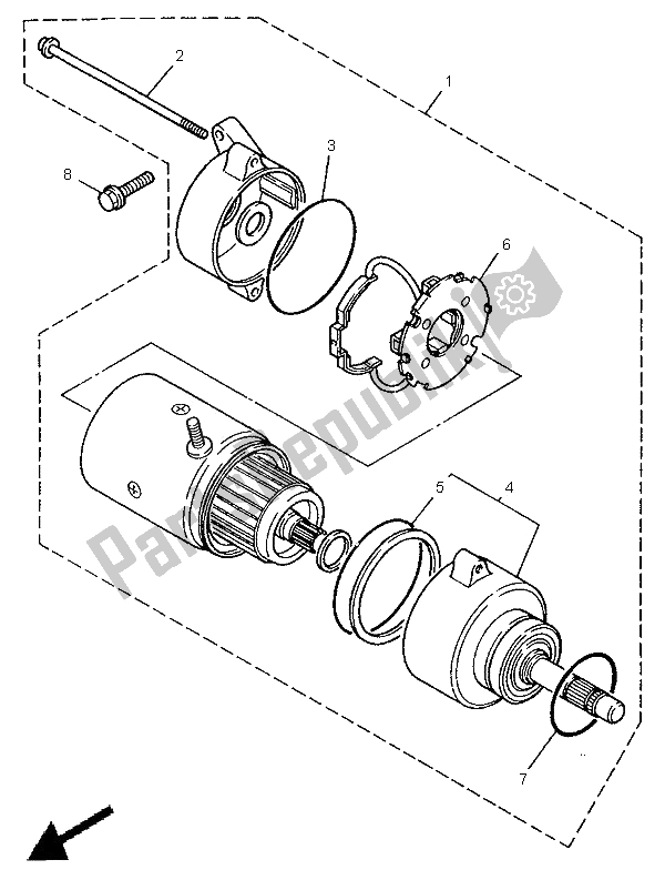 All parts for the Starting Motor of the Yamaha XV 750 Virago 1996