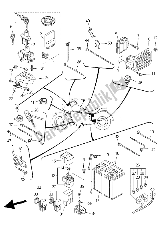 All parts for the Electrical 2 of the Yamaha XVS 1300A Midnight Star 2010