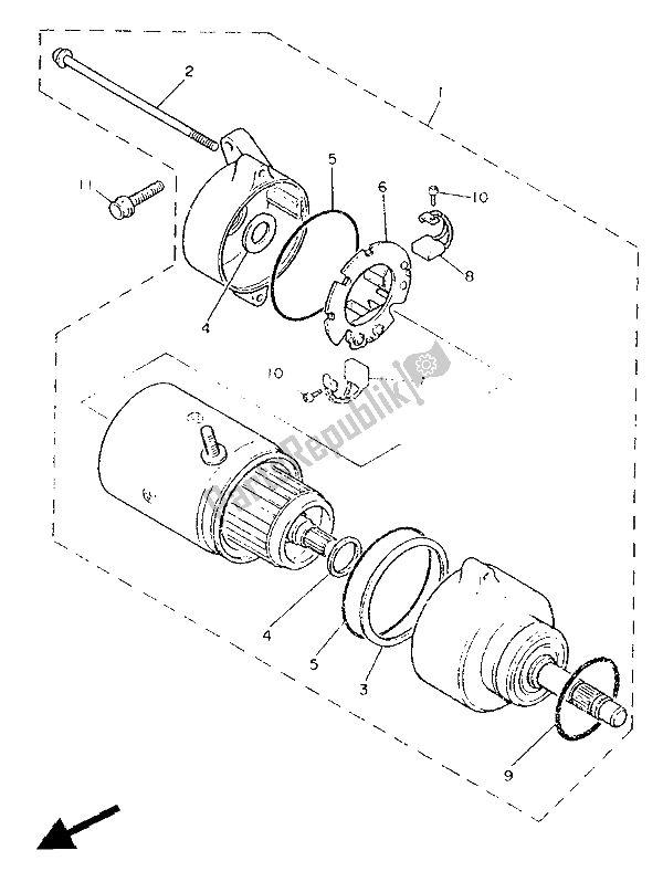 All parts for the Starting Motor of the Yamaha XV 1000 SE Virago 1988