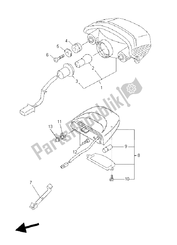 All parts for the Taillight of the Yamaha FZ6 SS Fazer 600 2006