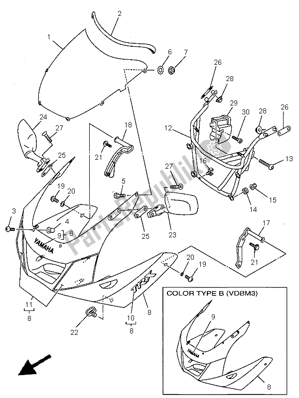 Tutte le parti per il Cowling 1 del Yamaha TRX 850 1997