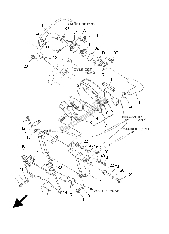 All parts for the Radiator & Hose of the Yamaha TDM 850 2001