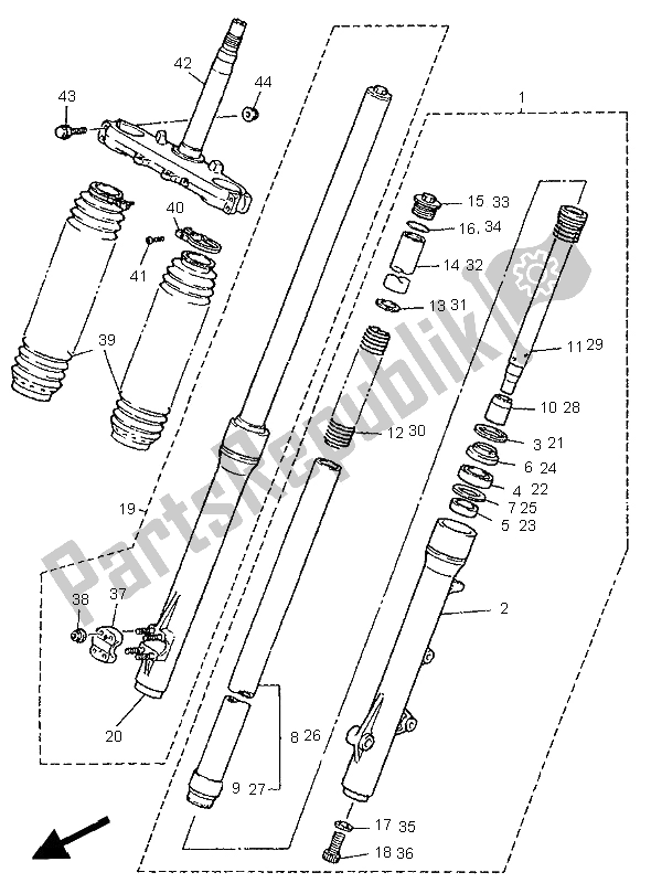 Todas as partes de Garfo Dianteiro do Yamaha XT 600E 1995