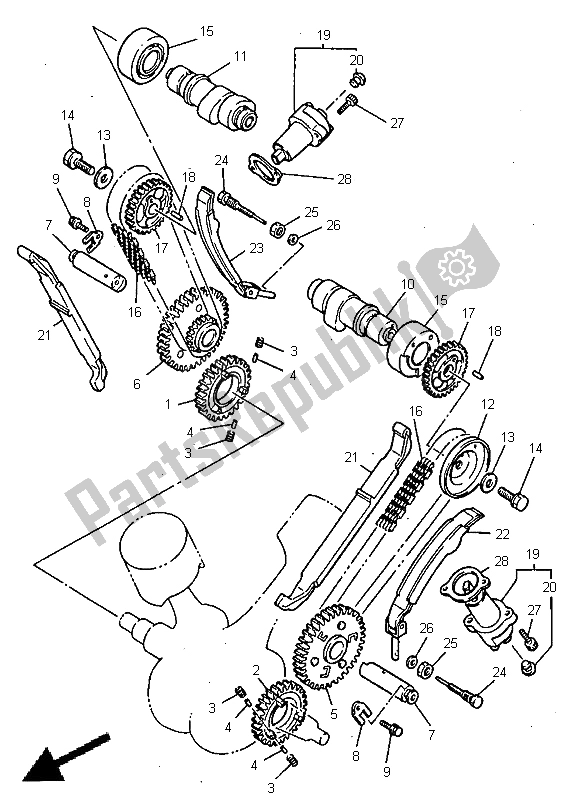 All parts for the Camshaft & Chain of the Yamaha XV 1100 Virago 1998