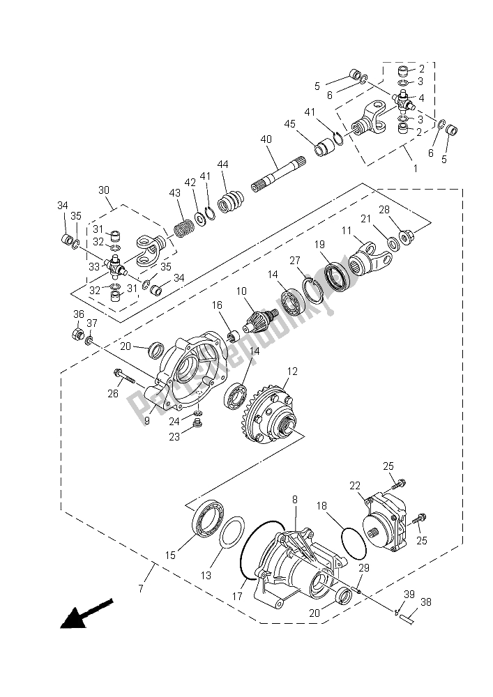 All parts for the Front Differential of the Yamaha YFM 450 Fwad IRS Grizzly 4X4 2015