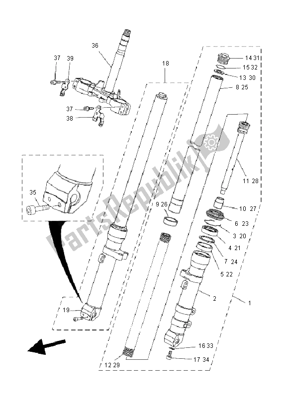 All parts for the Front Fork of the Yamaha XT 660X 2011
