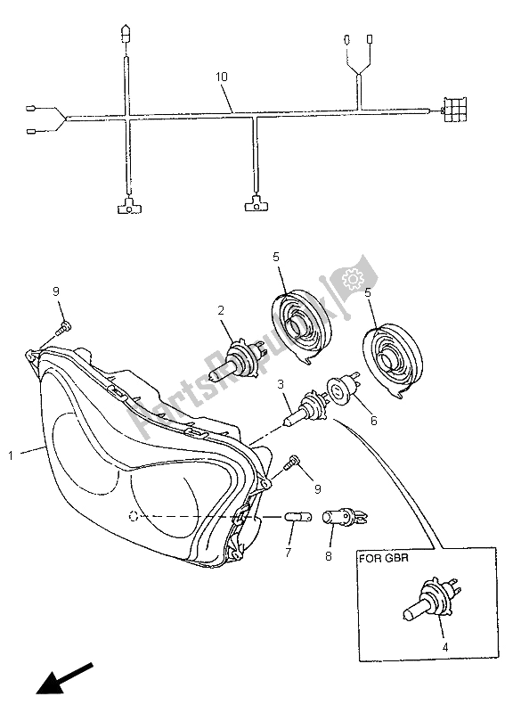 All parts for the Headlight of the Yamaha YZF 1000R Thunderace 1996