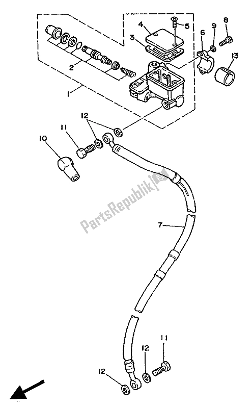 All parts for the Front Master Cylinder of the Yamaha DT 125R 1990