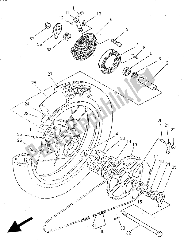 Alle onderdelen voor de Achterwiel van de Yamaha SR 250 1996