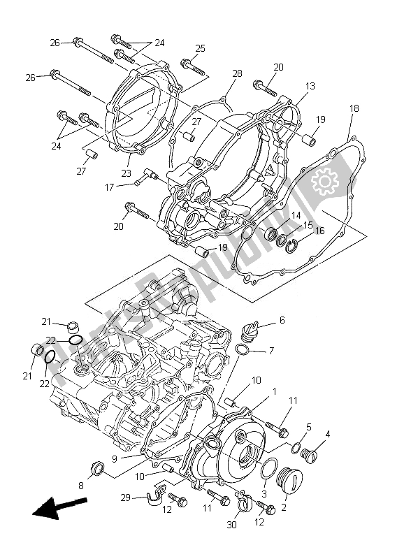 All parts for the Crankcase Cover 1 of the Yamaha YZ 250F 2010