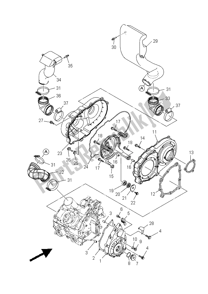 All parts for the Crankcase Cover 1 of the Yamaha YXM 700 ES Viking 2015