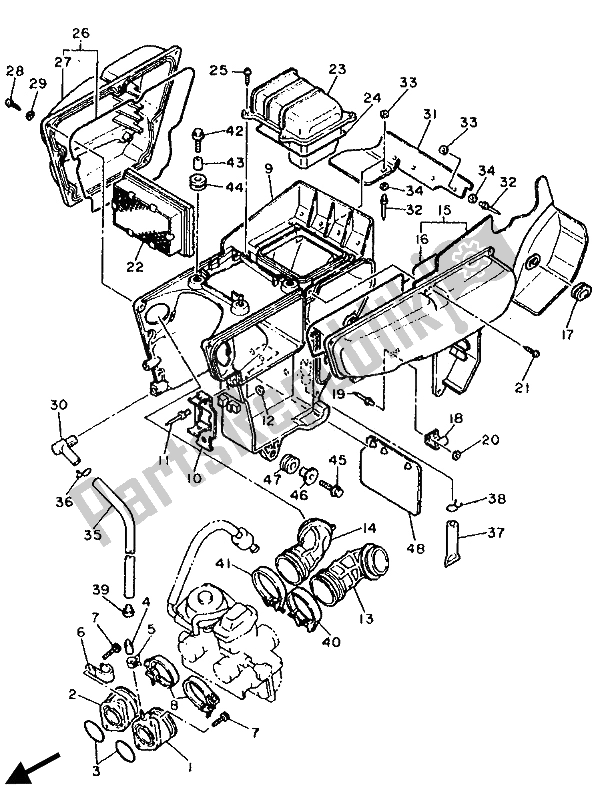 Alle onderdelen voor de Inname van de Yamaha XT 600E 1990