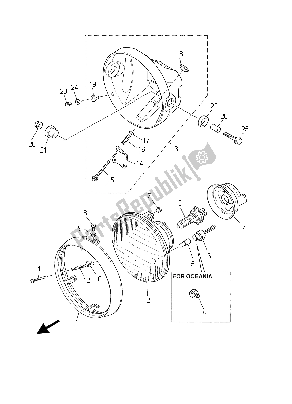 Todas as partes de Farol do Yamaha XJR 1300 2003