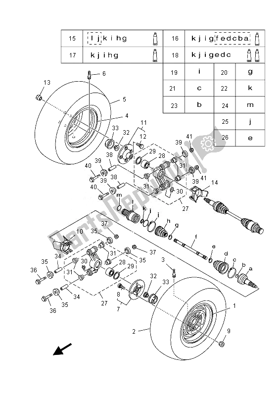 All parts for the Rear Wheel of the Yamaha YFM 450 Fgpd Grizzly 4X4 2013