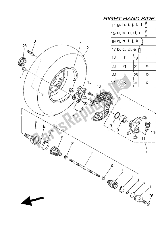 All parts for the Front Wheel 2 (right) of the Yamaha YFM 700F Grizzly SE 2010