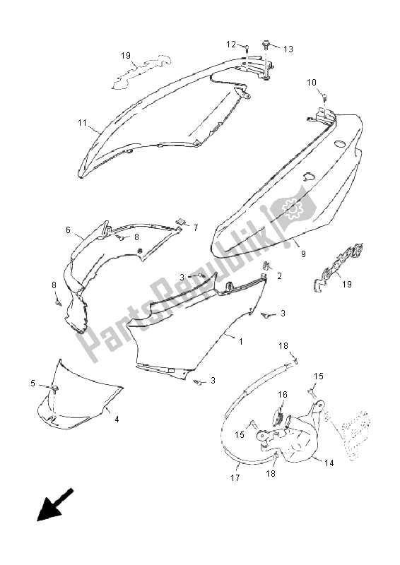 All parts for the Side Cover of the Yamaha YN 50F 4T Neos 2009