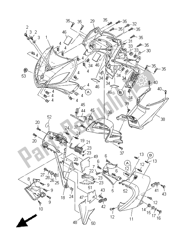 All parts for the Leg Shield of the Yamaha T 135 FI Crypton X 2014