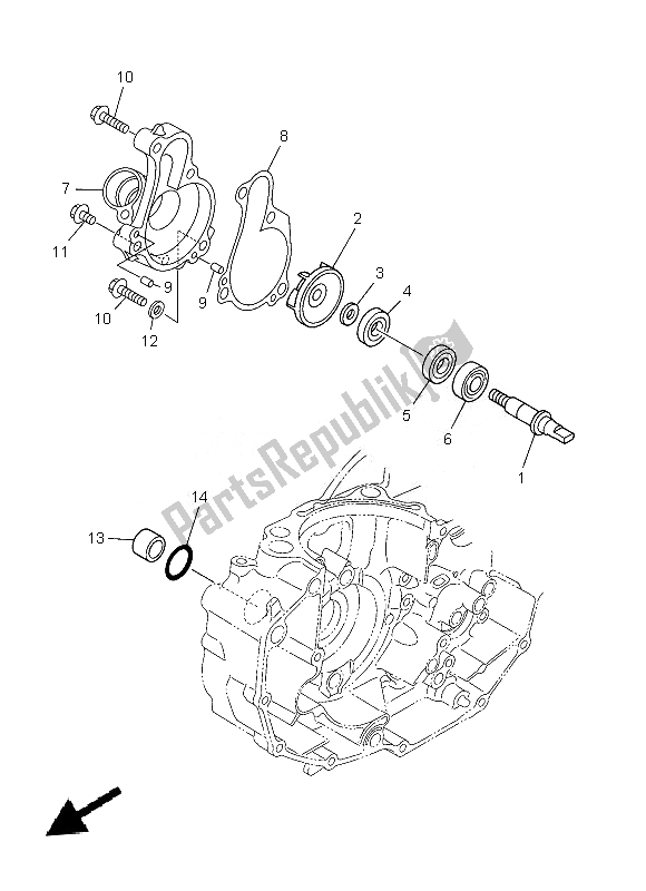 All parts for the Water Pump of the Yamaha YZ 450F 2013