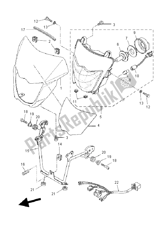 Alle onderdelen voor de Koplamp van de Yamaha XT 660X 2011