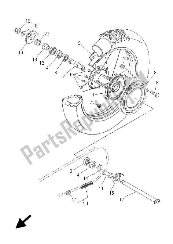 All parts for the Rear Wheel of the Yamaha DT 125 RE 2005