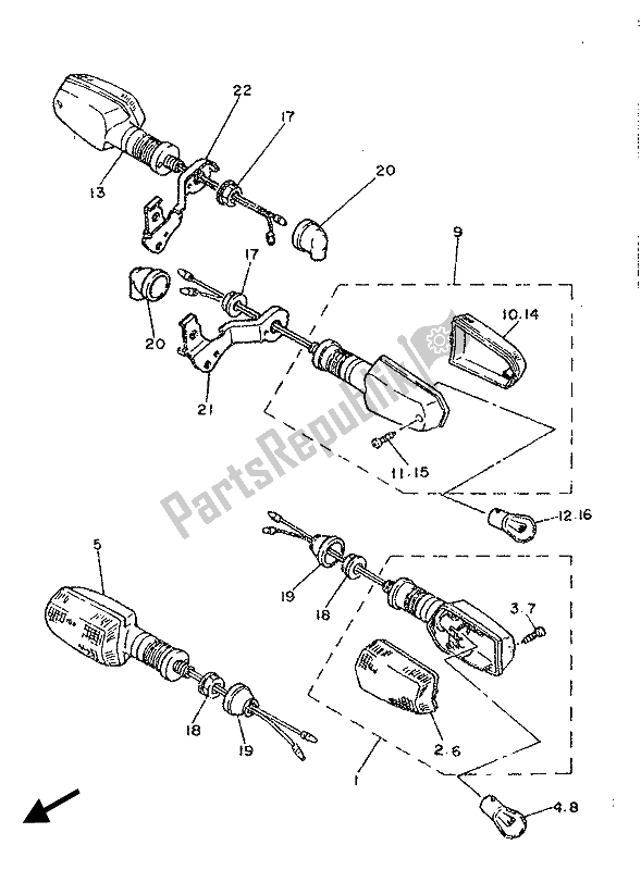 All parts for the Flasher Light of the Yamaha SRX 600 1987