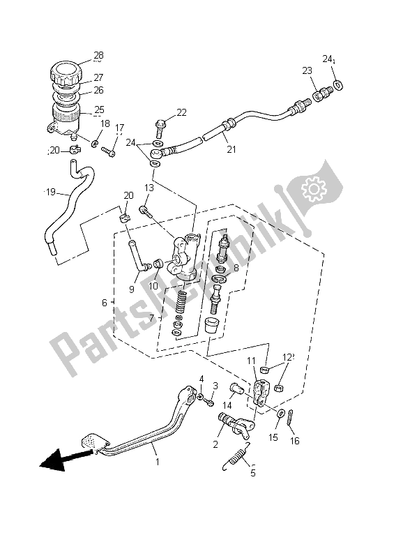 Alle onderdelen voor de Achterste Hoofdcilinder van de Yamaha XJ 900S Diversion 2002