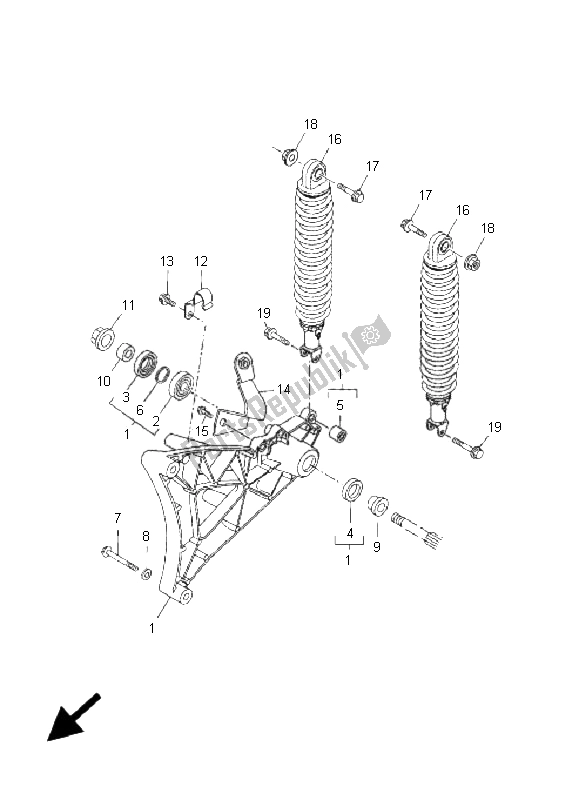 All parts for the Rear Arm & Suspension of the Yamaha YP 250R X MAX 2009