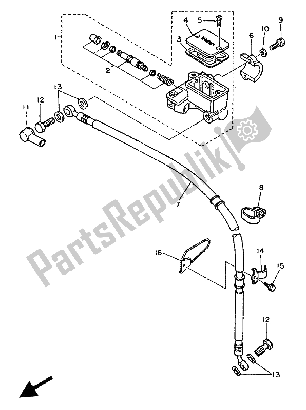 All parts for the Front Master Cylinder of the Yamaha XT 600K 1992