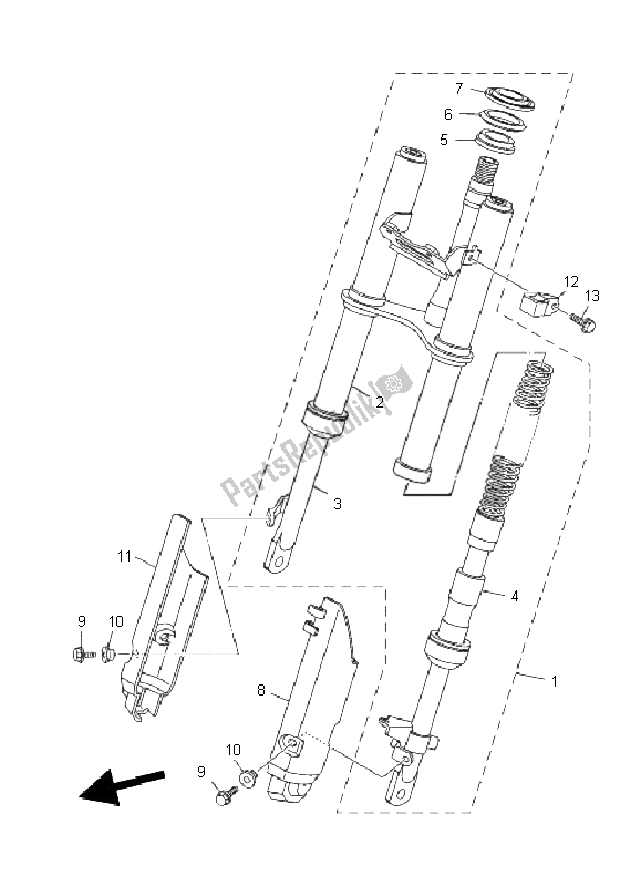 Todas las partes para Tenedor Frontal de Yamaha TT R 50E 2011