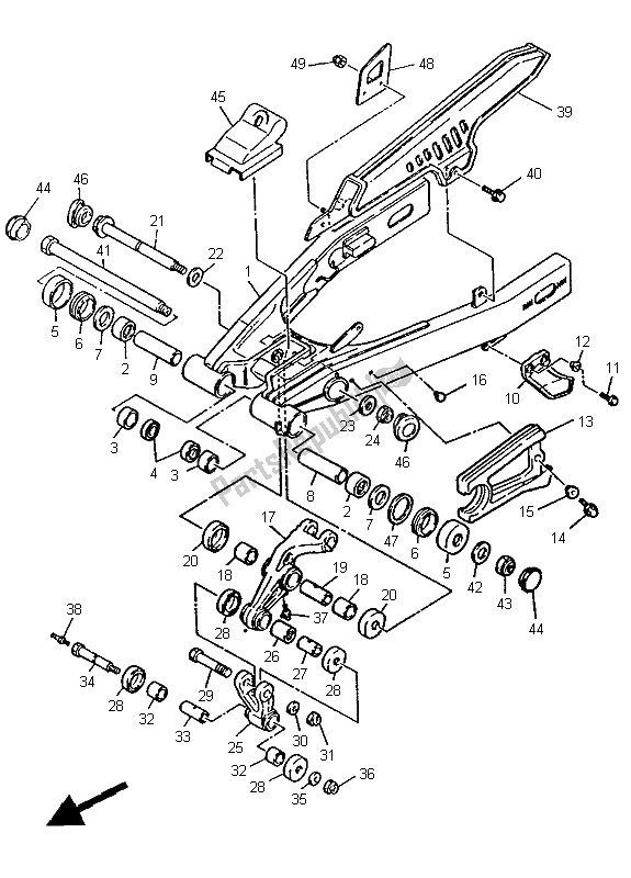 Alle onderdelen voor de Achterste Arm van de Yamaha XTZ 660 Tenere 1996