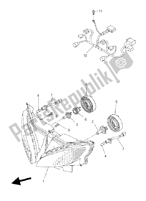 All parts for the Headlight of the Yamaha FZ6 SHG Fazer 600 2008