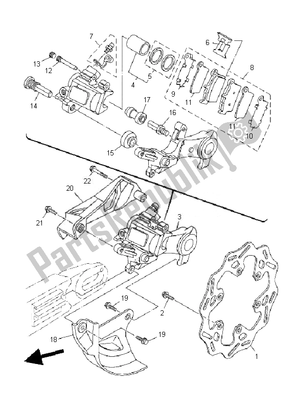 All parts for the Rear Brake Caliper of the Yamaha WR 250F 2010