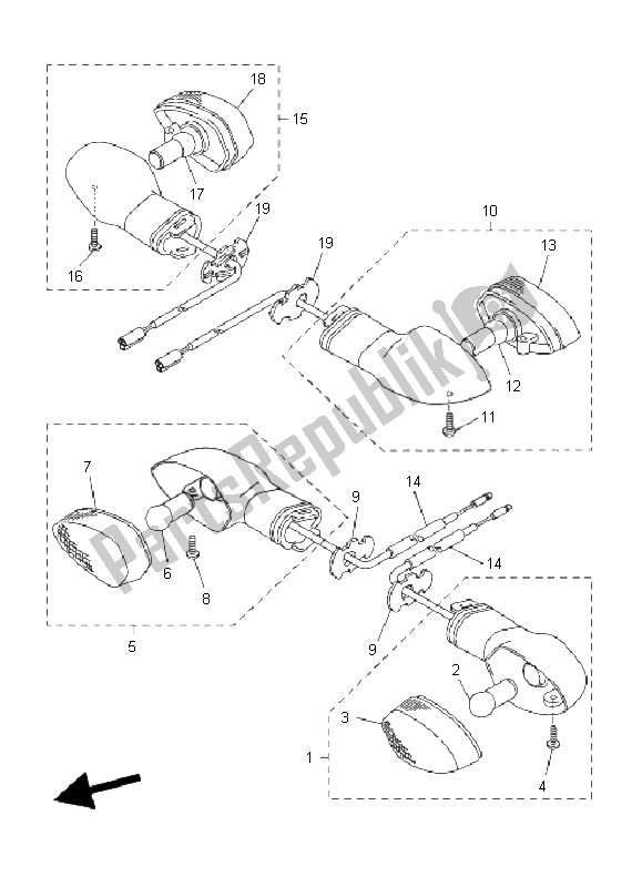 All parts for the Flasher Light of the Yamaha WR 250R 2008