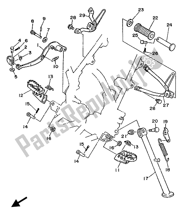 All parts for the Stand & Footrest of the Yamaha DT 125R 1993