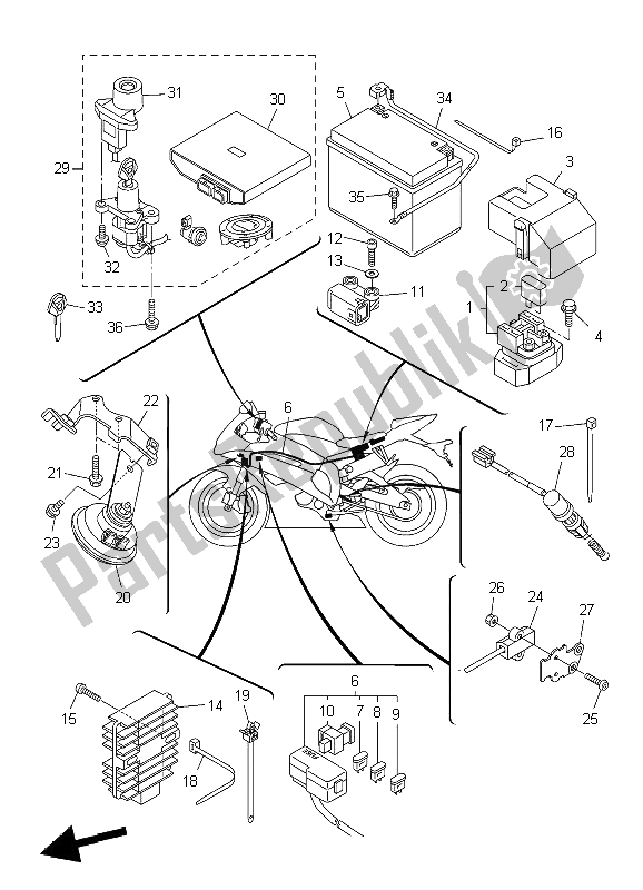 Todas as partes de Elétrica 2 do Yamaha YZF R6 600 2009