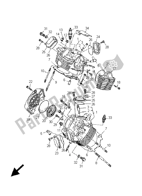 Toutes les pièces pour le Culasse du Yamaha XVS 1100 Dragstar 2001