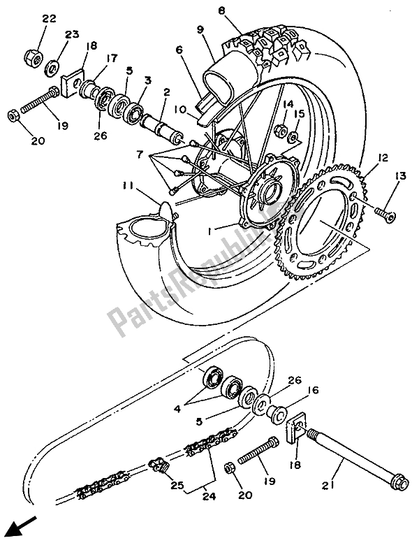 Toutes les pièces pour le Roue Arrière du Yamaha YZ 125 1989