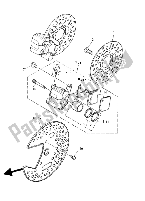 All parts for the Front Brake Caliper of the Yamaha YFM 350X Warrior 2001