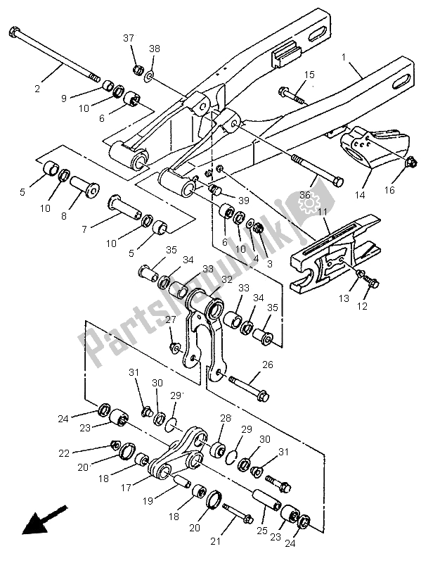 All parts for the Rear Arm of the Yamaha YZ 80 LW 1996