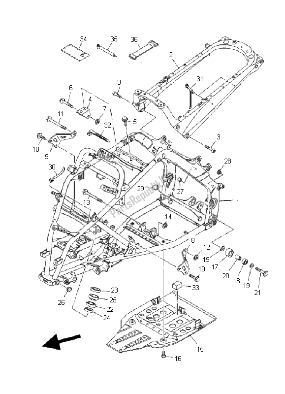 All parts for the Frame of the Yamaha YFM 700R 2008