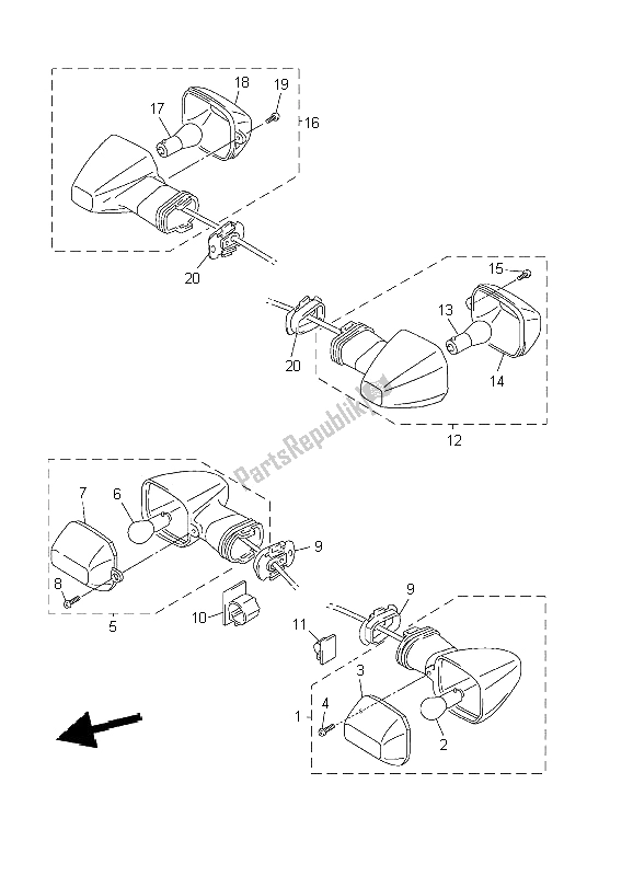 Toutes les pièces pour le Lumière Clignotante du Yamaha FZS 1000 Fazer 2002