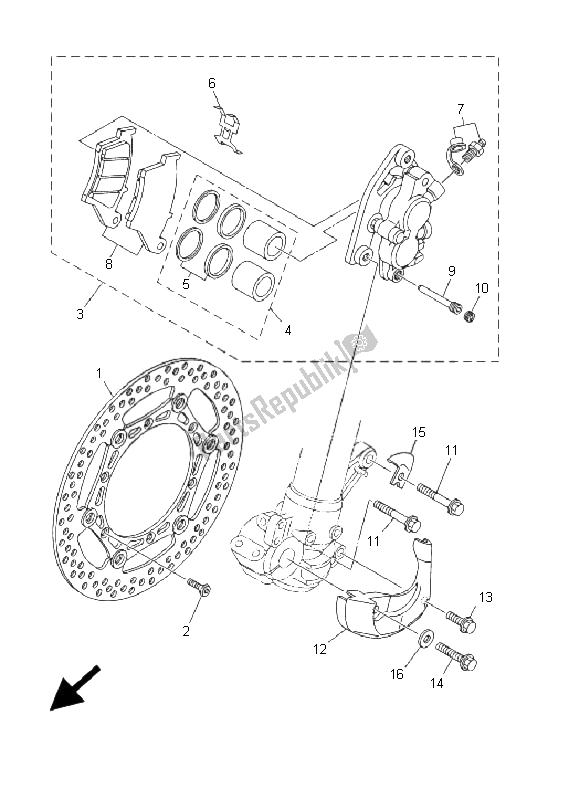 All parts for the Front Brake Caliper of the Yamaha YZ 250 2001