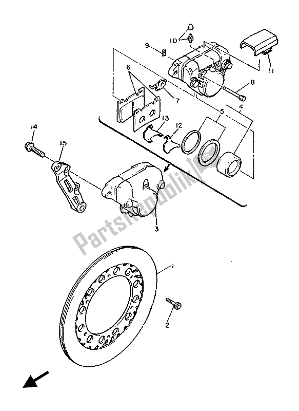 All parts for the Rear Brake Caliper of the Yamaha FJ 1200 1986