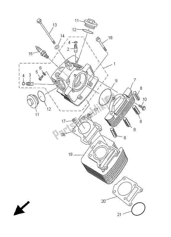 All parts for the Cylinder of the Yamaha XT 125R 2005