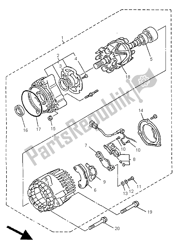 Alle onderdelen voor de Generator van de Yamaha XJR 1200 SP 1998