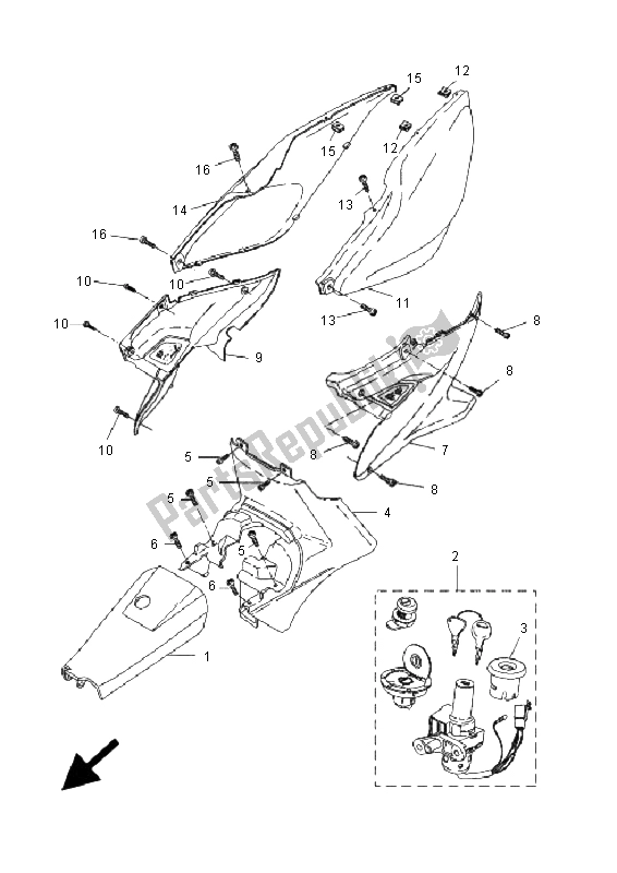 All parts for the Side Cover of the Yamaha YQ 50 Aerox 2009